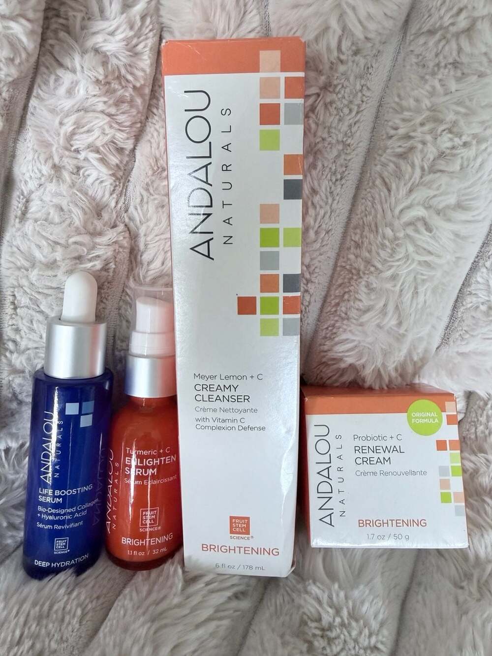 Andalou Naturals Skincare Bundle: Brightening Cleanser, Renewal Cream, Enlighten
